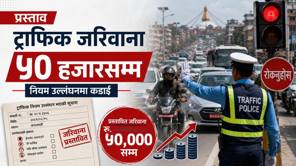 ट्राफिक जरिवाना ५० हजारसम्म पुर्‍याउने प्रस्ताव, उपत्यकाको जाम नियन्त्रणमा एआई प्रणालीको माग